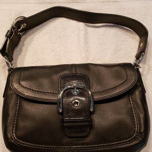 COACH SOHO BLACK LEATHER BUCKLE FLAP SHOULDER BAG